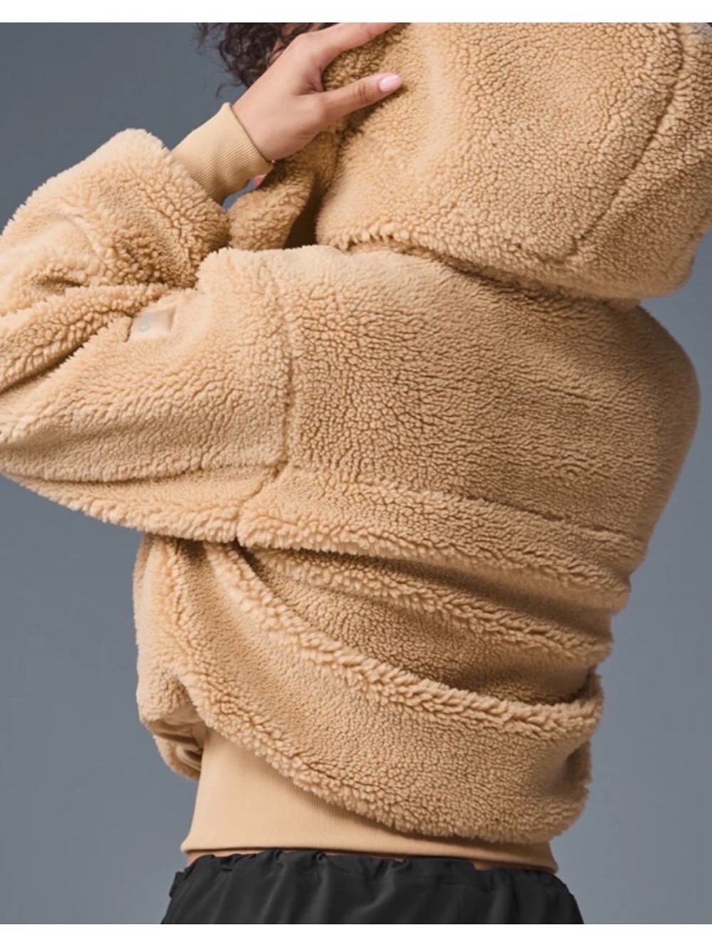 ALO Yoga Plush Hooded Teddy Jacket - Beige - Picture 4 of 7
